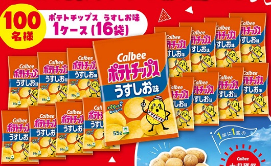 カルビー ポテトチップス うすしお味 1ケースが100名にその場で当たる