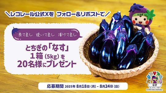 レコレール公式Xで栃木県産なす 5kgが抽選で20名に当たる