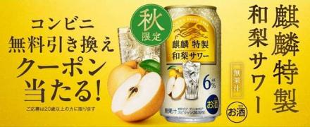 キリンのキャンペーンサイトにて麒麟特製 和梨サワー 350ml缶が9万名にその場で当たる