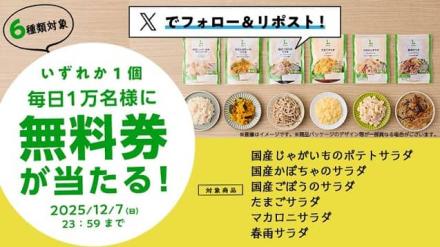 【12月3日 8:00～】ローソン公式Xでローソンオリジナルパウチサラダ無料券が毎日1万名 合計5万名にその場で当たる