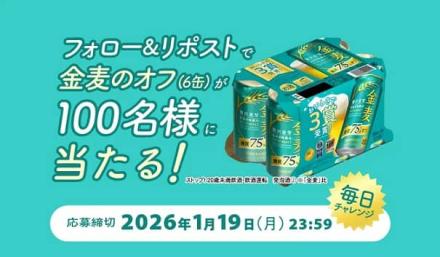 サントリー公式Xで金麦のオフ 350ml×6缶が抽選で100名に当たる