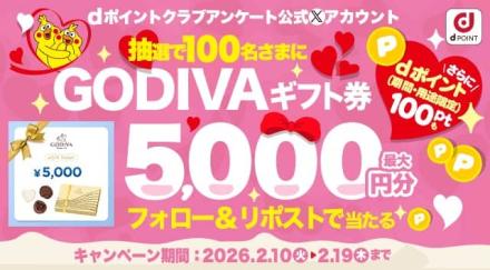 GODIVAギフト券 最大5,000円分が抽選で100名に当たる