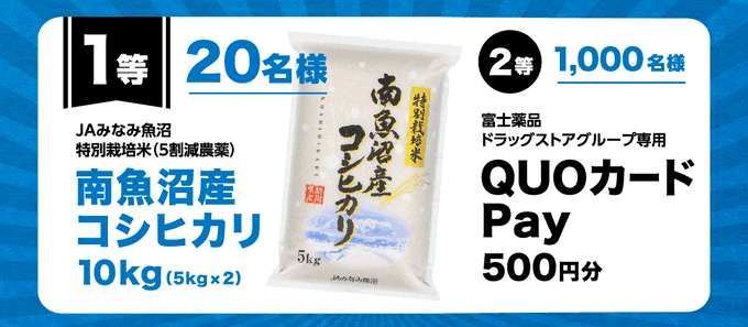 【毎日応募】南魚沼産コシヒカリ 10kg / 専用QUOカードPay 500円分が合計1,020名にその場で当たる