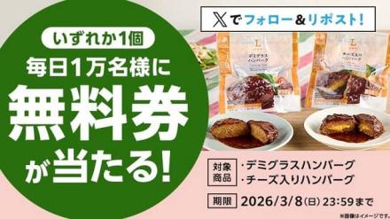 【3月4日 8:00～】ローソン デミグラスハンバーグ・チーズ入りハンバーグ 無料券が毎日1万名 合計5万名にその場で当たる