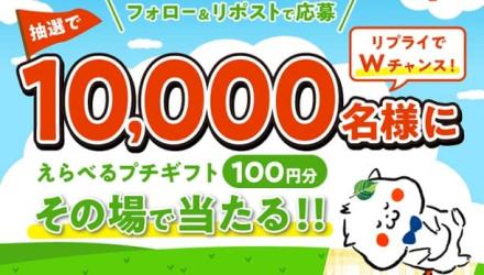 【毎日応募】えらべるプチギフト 100円分が1万名にその場で当たる
