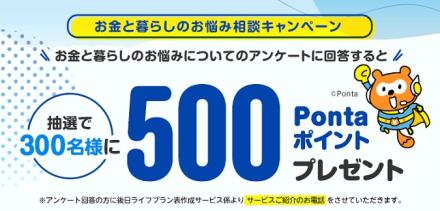 アンケートに回答で500 Pontaポイントが抽選で300名に当たる