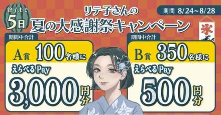【毎日応募】えらべるPay 3,000円分/500円分が抽選で450名にその場で当たる