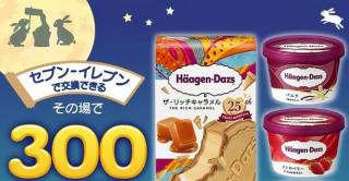 ハーゲンダッツ（4種から1つ）引換券が抽選で300名にその場で当たる