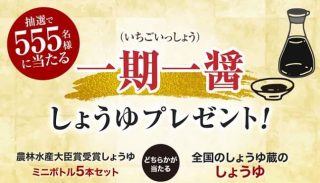 しょうゆミニボトル5本セットなどが抽選で555名に当たる