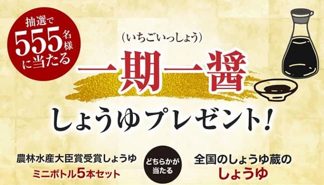 しょうゆミニボトル5本セットなどが抽選で555名に当たる